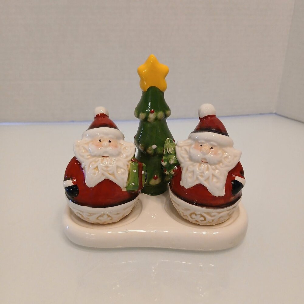 Christmas Santa Claus And Christmas Tree Salt & Pepper Shakers 3 Pc Set